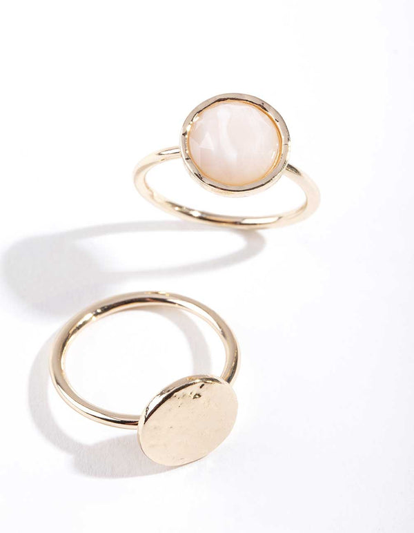 Gold Disc & Stone Ring Pack