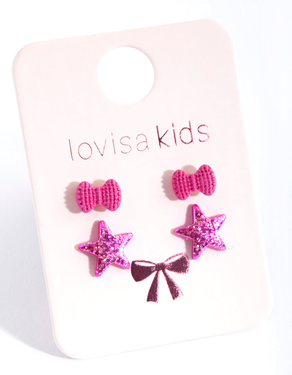 Kids Pink Star Heart Earring Pack
