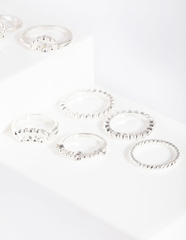 Silver Diamante Dot Ring 8-Pack