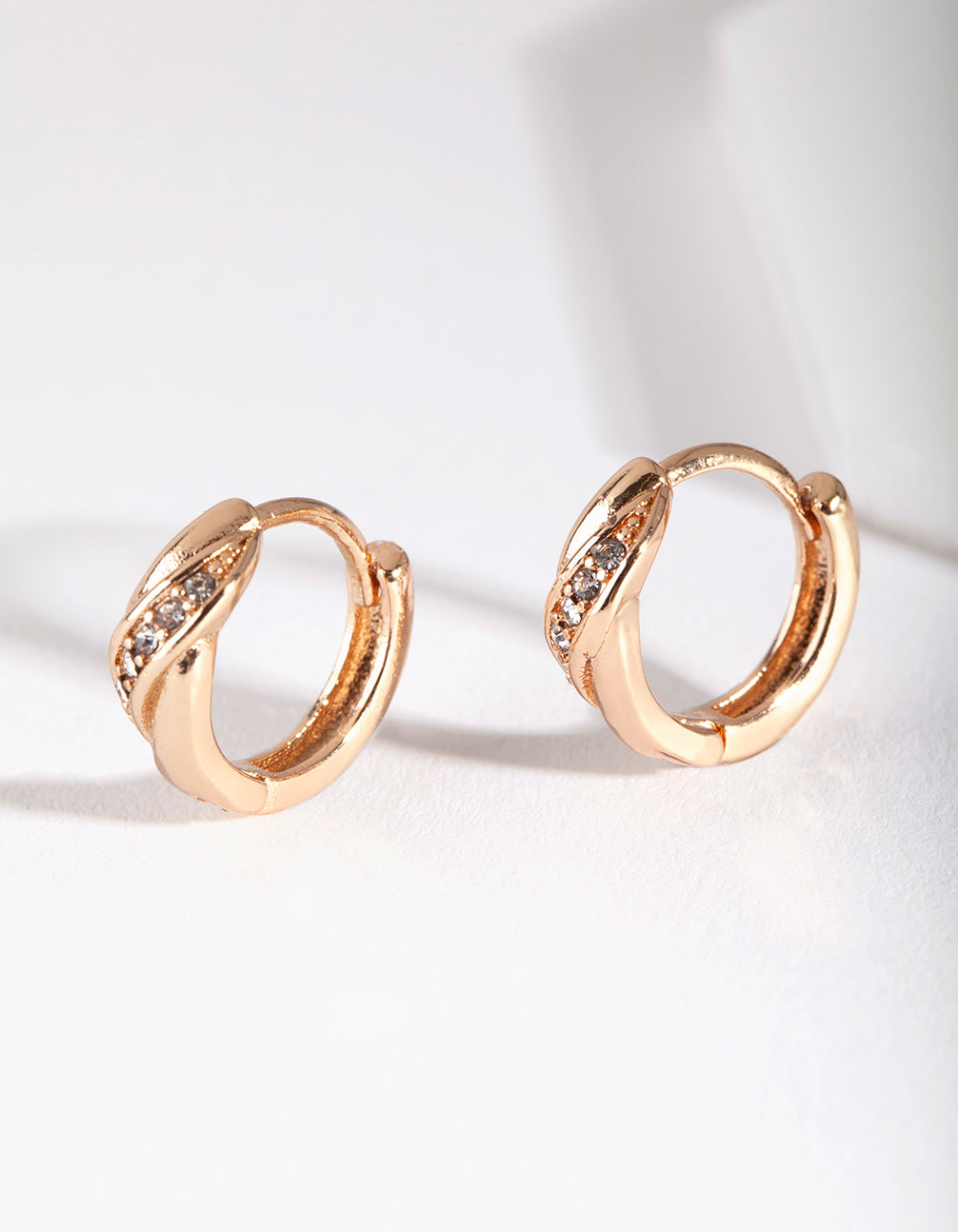 Gold Twisted Diamante Huggie Earrings