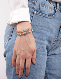 Green Stone Diamante Cupchain Cuff Bracelet - link has visual effect only