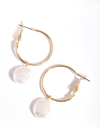 Gold Pearl Charm Hoop Earrings - link has visual effect only