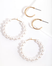 Gold Textured Pearl Hoop Earring Pack - link has visual effect only