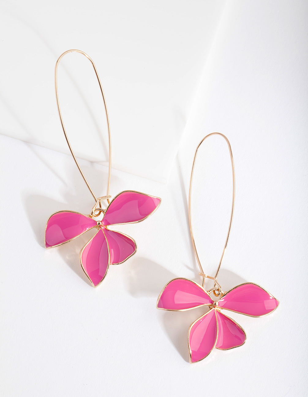 Fuchsia Enamel Flower Fish Hook Earrings