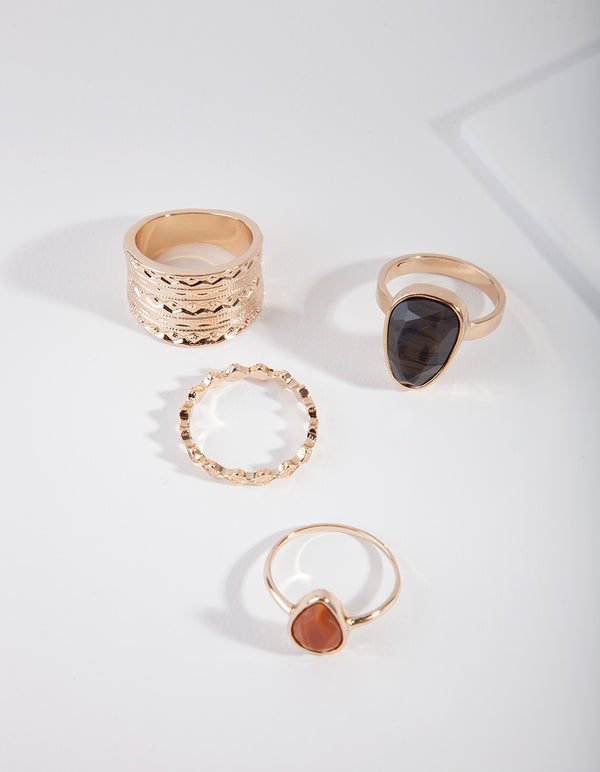 Gold Black Statement Stone Ring