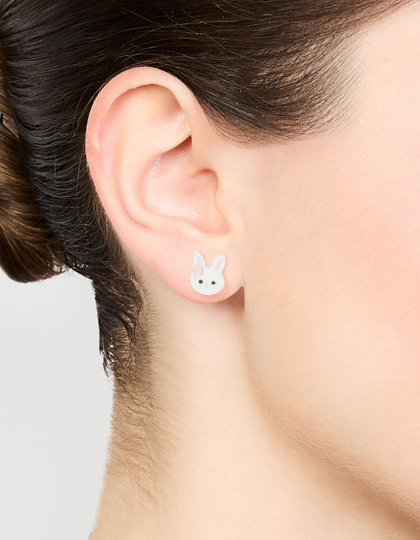 Silver Cute Bunny Stud Earrings