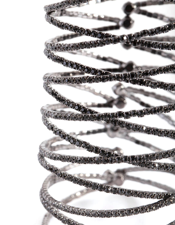 Gunmetal Diamante Crossover 8 Row Bangle