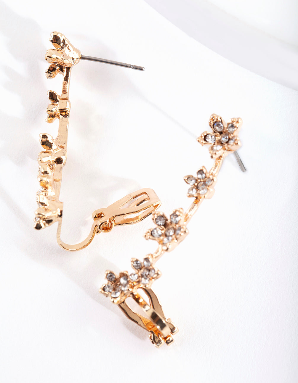 Gold Pretty Flower Crawler Earrings