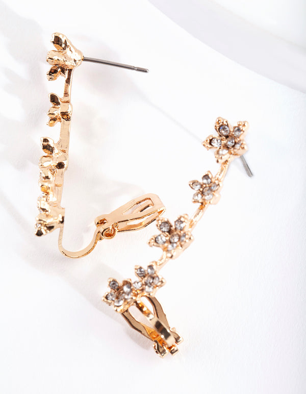 Gold Pretty Flower Crawler Earrings