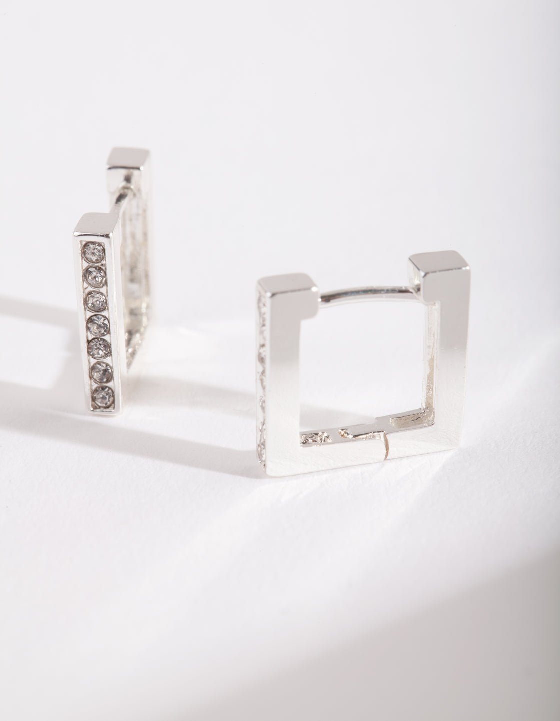 Silver Square Diamante Huggie