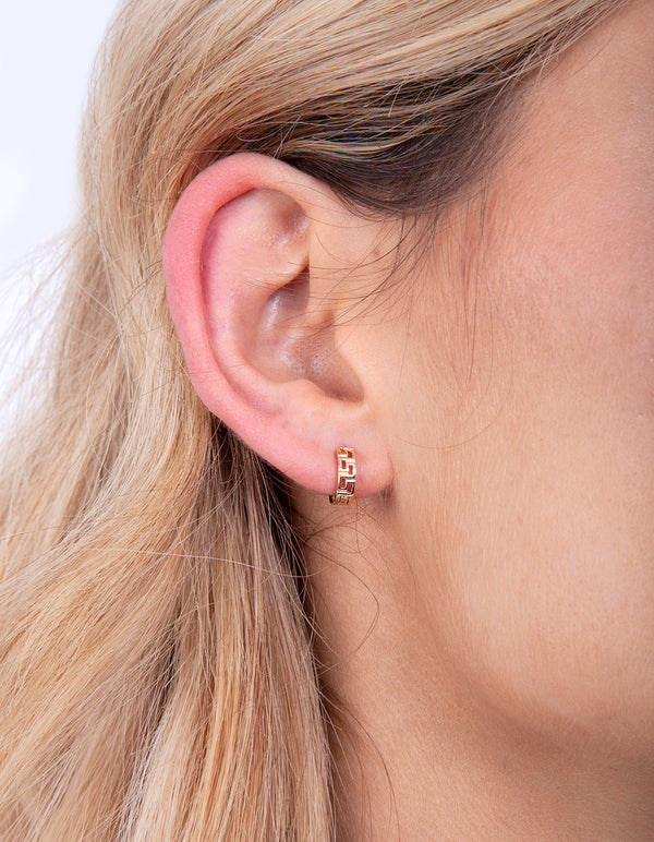 Gold Pattern Huggie Earrings