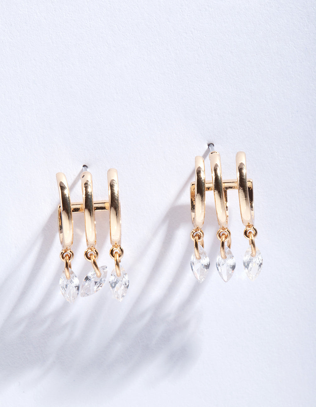 Gold Cubic Zirconia Dia Drop Cuff Hoop Earrings