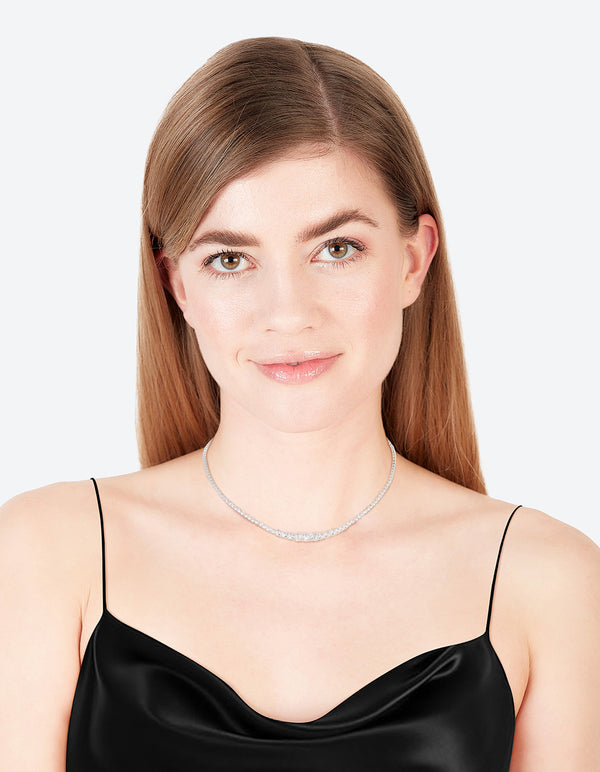 Silver Cubic Zirconia Graduating Diamante Tennis Necklace