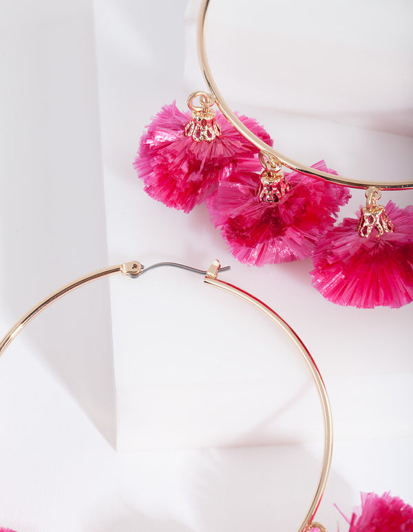 Gold Crepe Flower Hoop Earrings