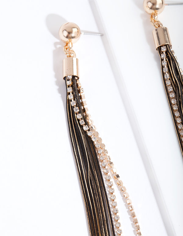 Black & Gold Cutchain Diamante Earrings