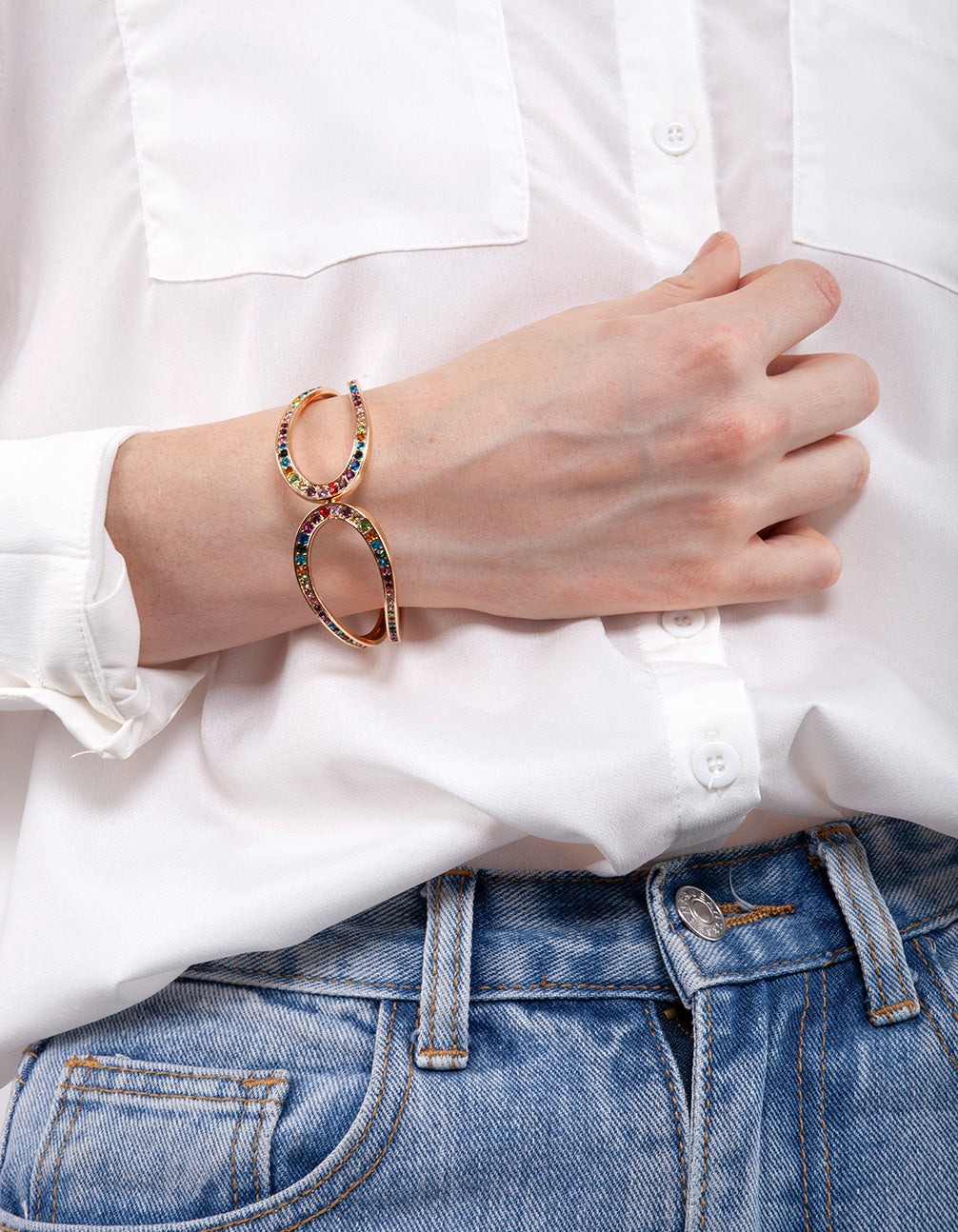 Gold Loop Rainbow Diamante Bracelet