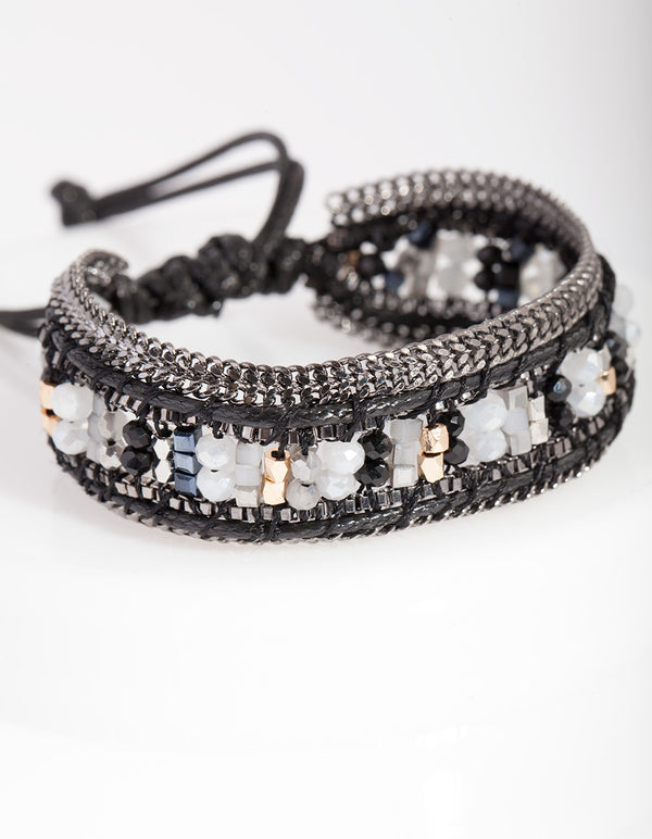 Gunmetal Beaded Pleather Toggle Bracelet