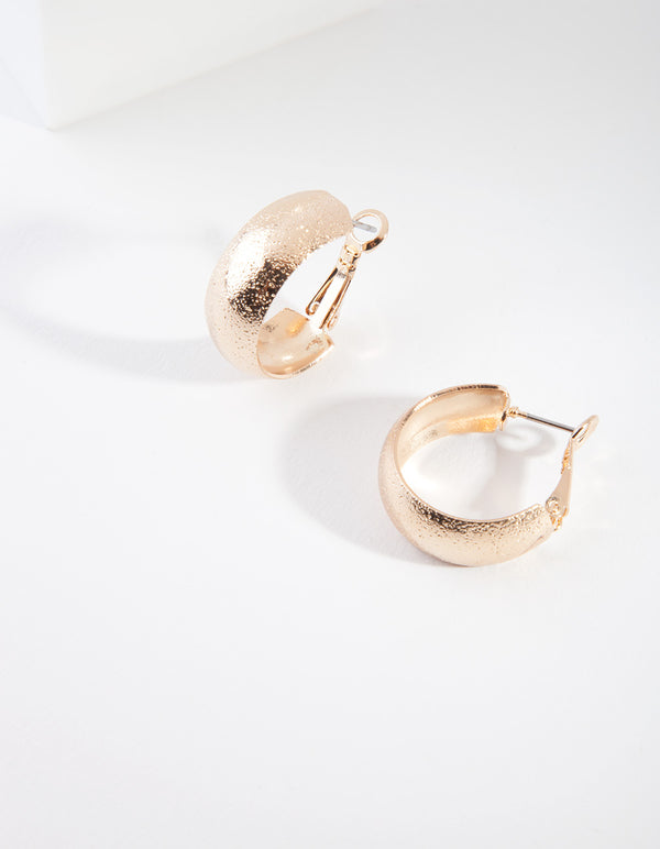 Gold Sandblast Round Hoop Earrings