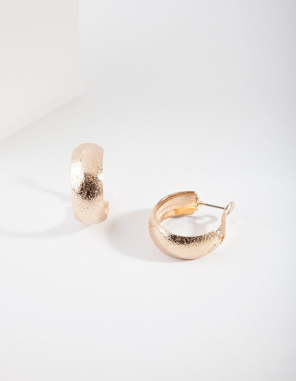Gold Sandblast Round Hoop Earrings
