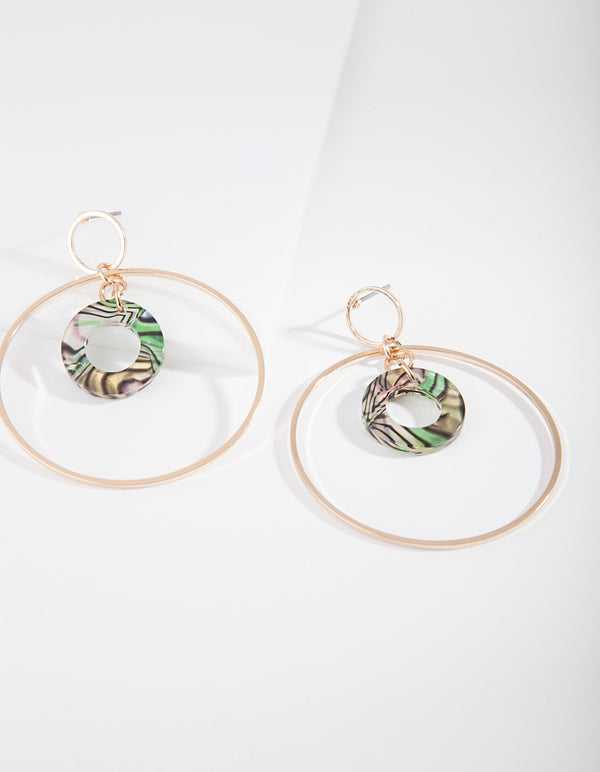 Gold Double Open Circle Drop Earrings