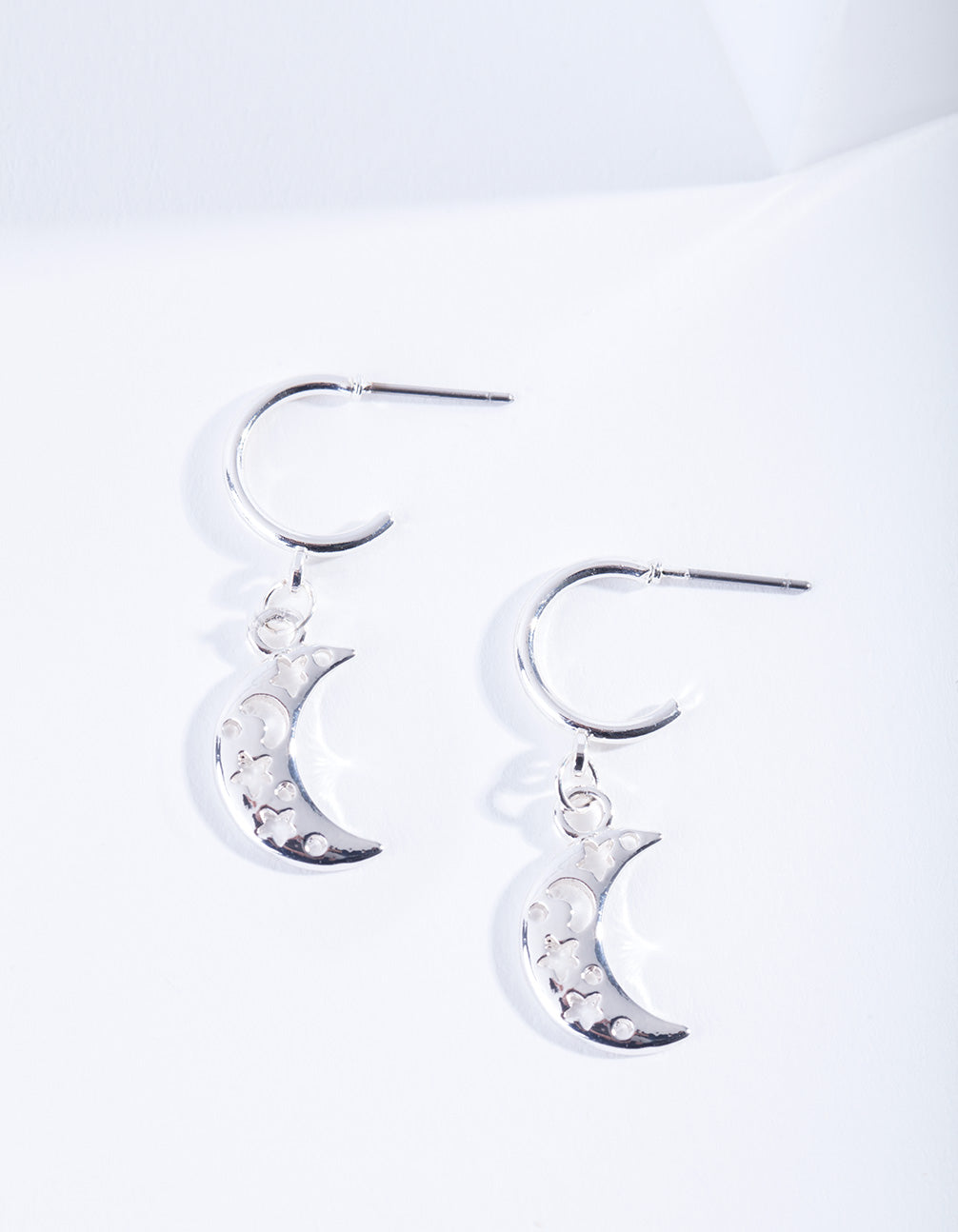 Silver Cut-Out Moon Hoop Earrings