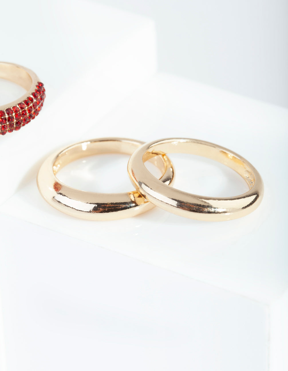 Gold Diamante Curve Band Ring Pack