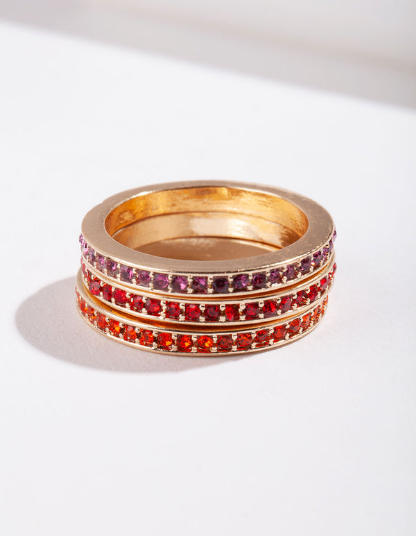 Gold Mix Diamante Ring 3 Stack Pack