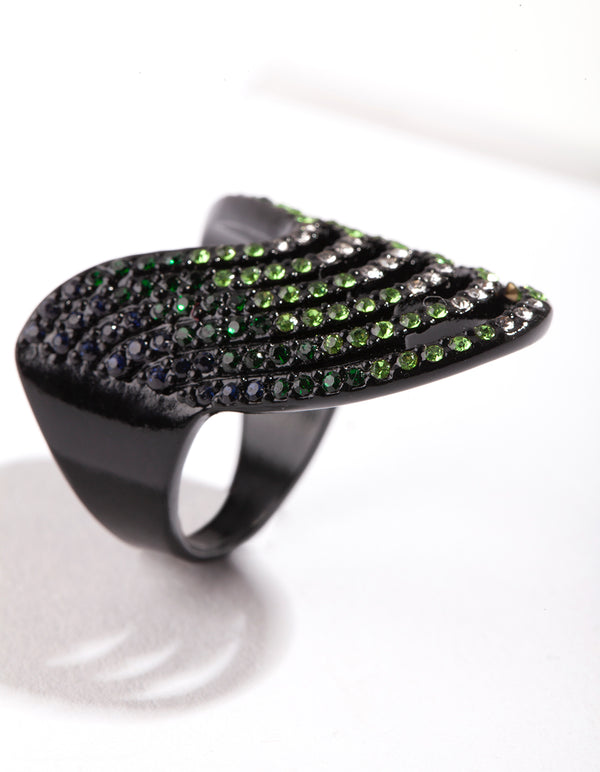 Black Diamante Drop Wave Ring