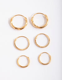 Gold Plated Sterling Silver Graduating Textured Hoop Earring Pack - link has visual effect only