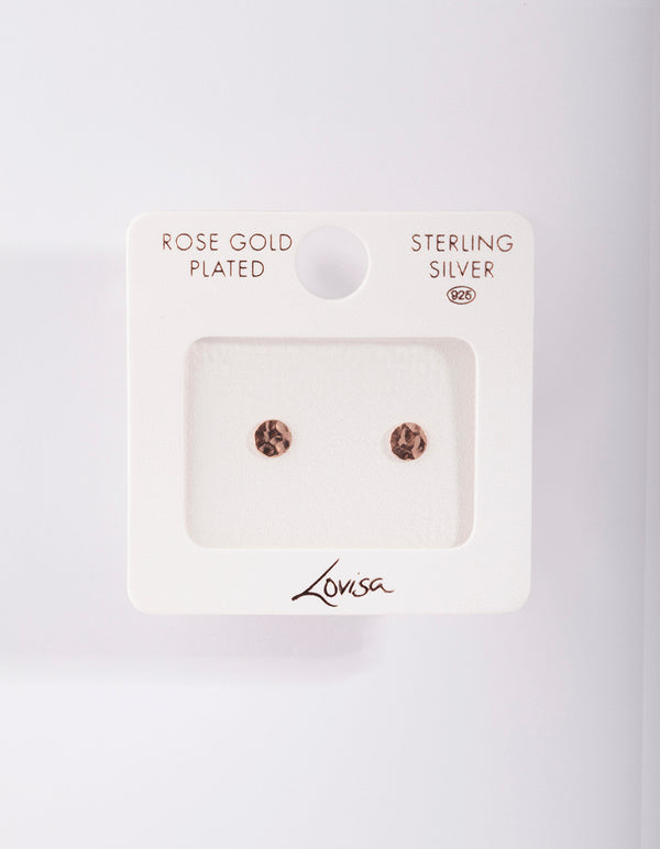 Rose Gold Plated Sterling Silver Hammered Stud Earrings