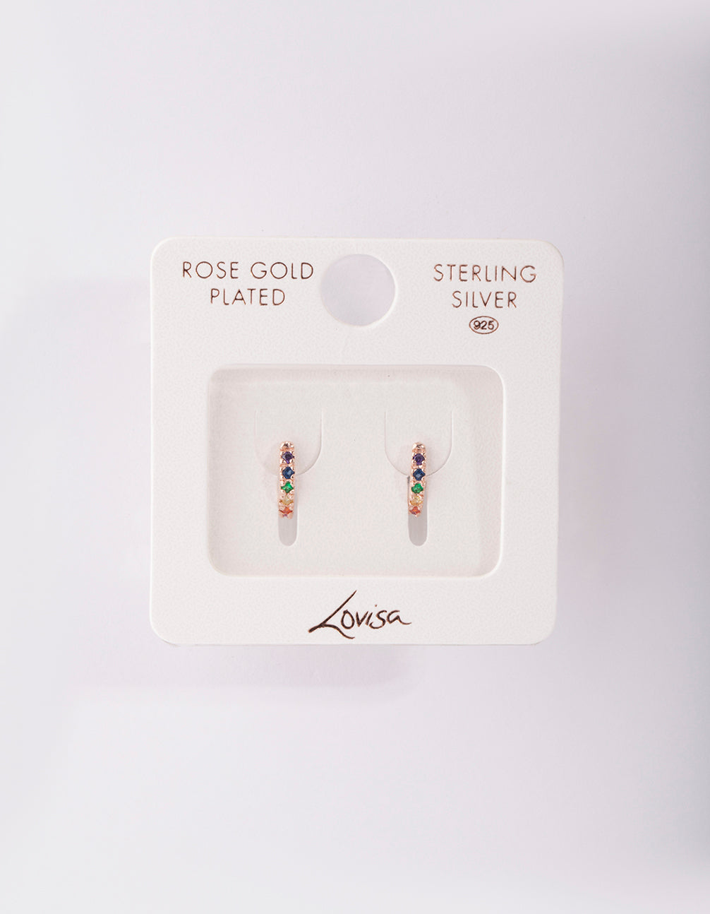 Rose Gold Plated Sterling Silver Rainbow Diamante Huggie Earrings