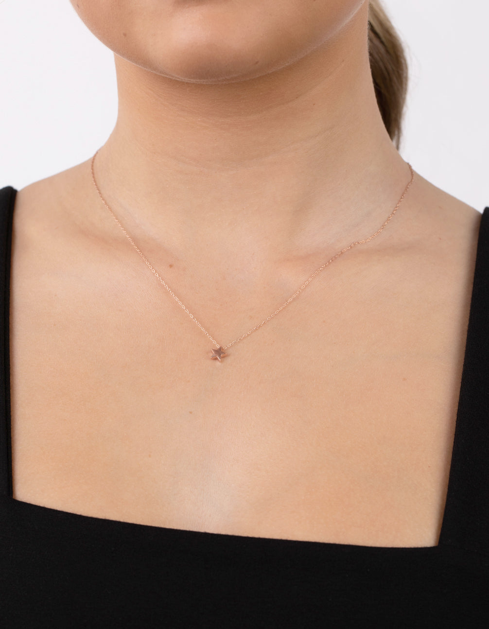 Rose Gold Plated Sterling Silver Solid Star Necklace
