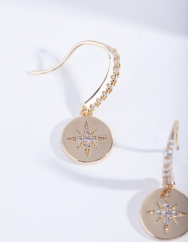 Gold Plated Diamante Starburst Drop Earrings
