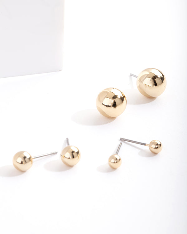 Gold Plated Graduating Ball Stud Earring Pack