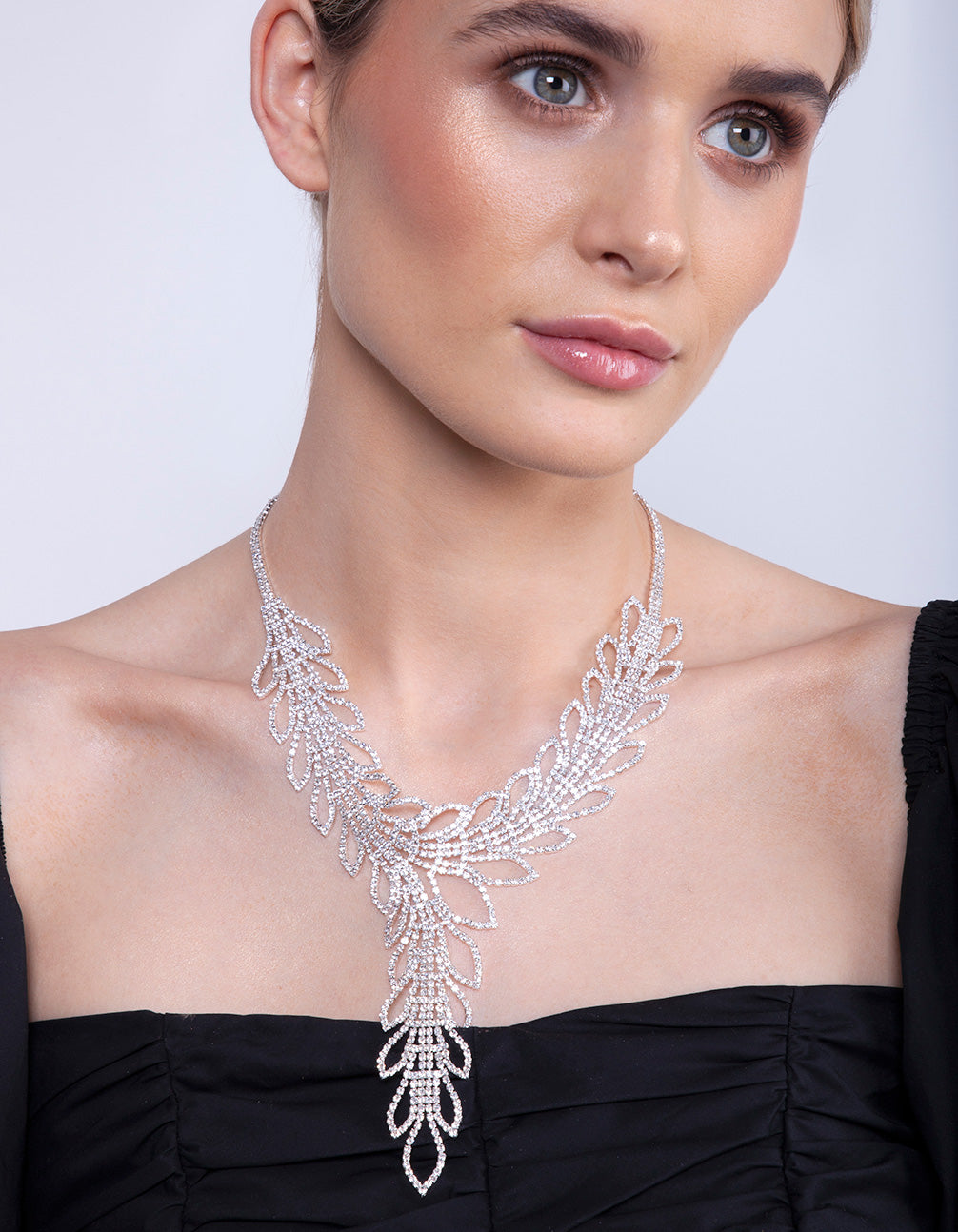 Silver Cupchain Leaf Y Necklace