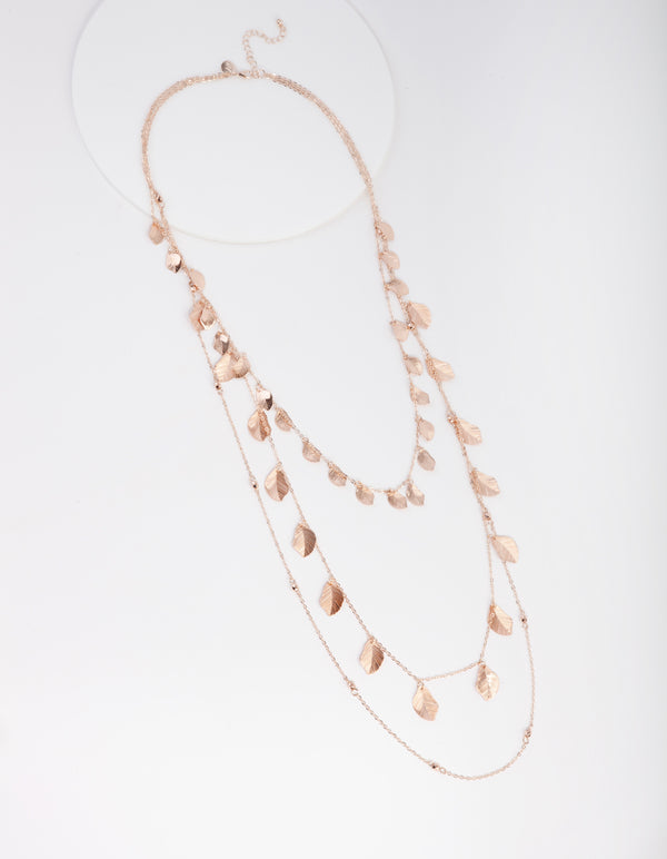 Rose Gold Layered Leaf Necklace