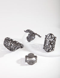 Gunmetal Filigree Statement Ring 4-Pack - link has visual effect only