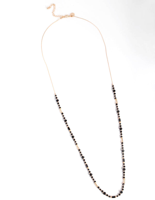 Gold Black Mini Facet Bead Necklace