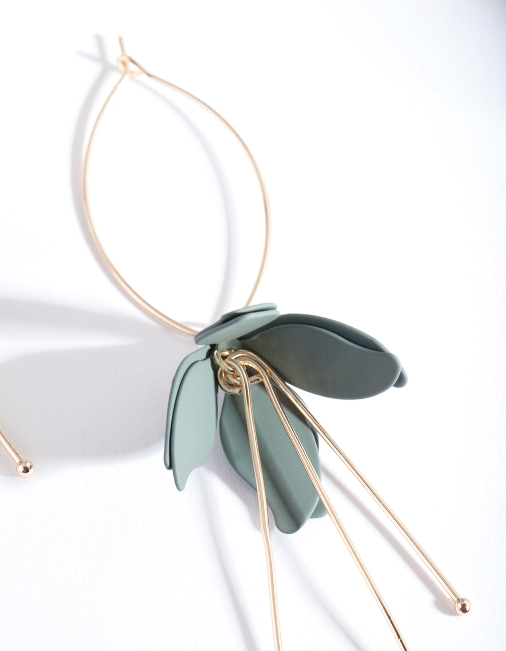 Gold Green Flower Drop Earrings