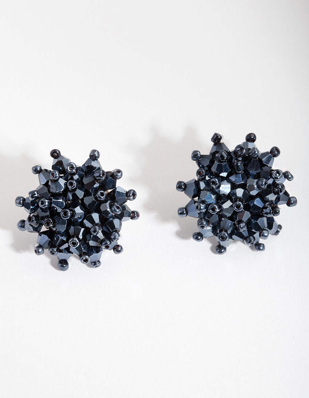 Navy Faceted Flower Earrings