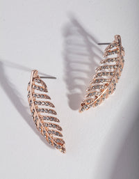Rose Gold Small Diamante Leaf Stud Earrings - link has visual effect only