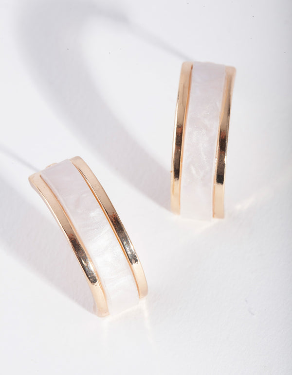 Gold White Curve Stud Earrings