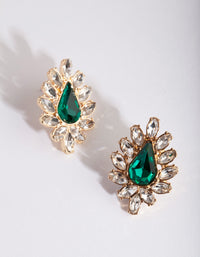Gold Green Gem Teardrop Earrings - link has visual effect only