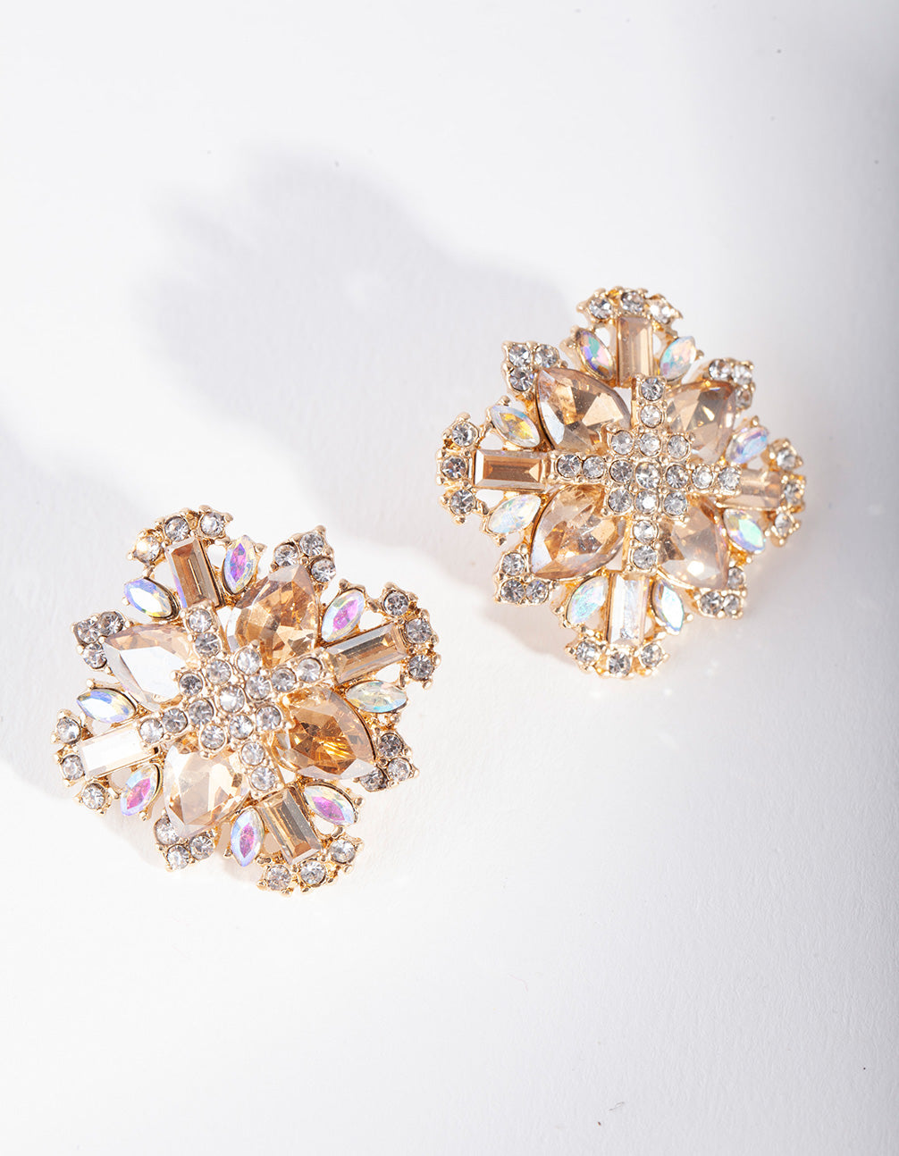 Gold Crystal Stone Stud Earrings