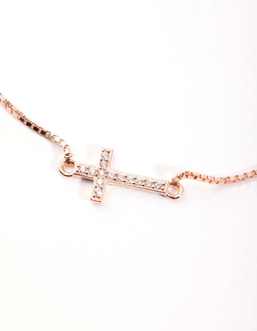 Rose Gold Plated Sterling Silver Cubic Zirconia Cross Toggle Bracelet