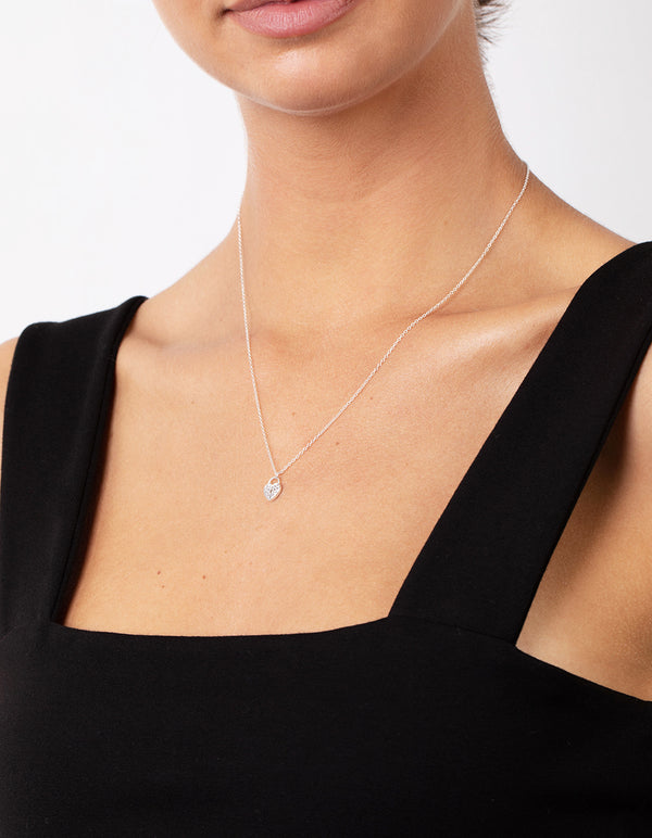 Sterling Silver Cubic Zirconia Padlock Necklace