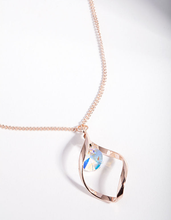 Rose Gold Diamond Simulant Drop Twist Necklace