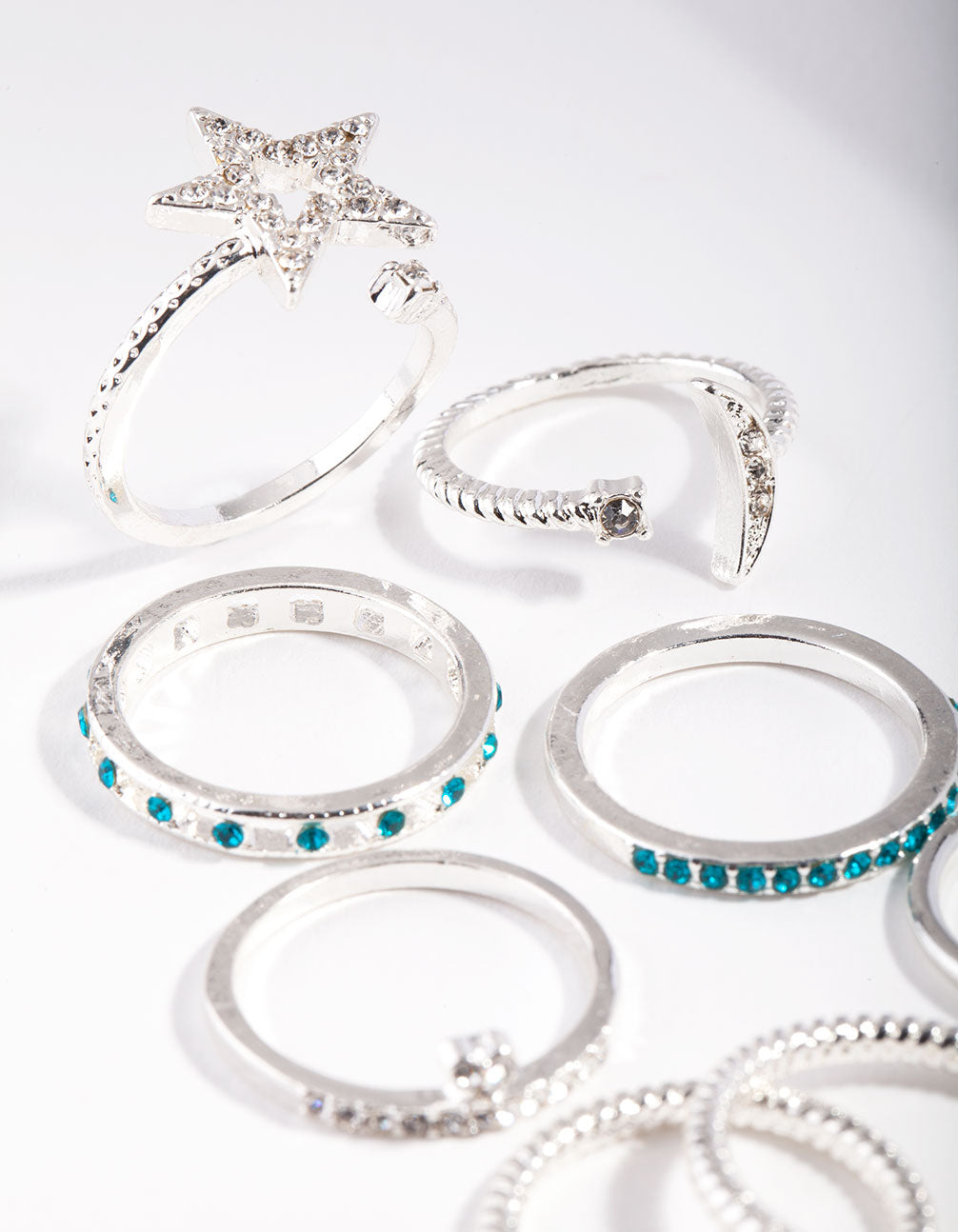 Silver Blue Shooting Star Ring 8-Pack