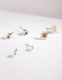 Rose Gold Pearly Diamante Pack Earring - link has visual effect only