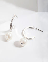 Silver Pearl Diamante Hoop Earrings - link has visual effect only